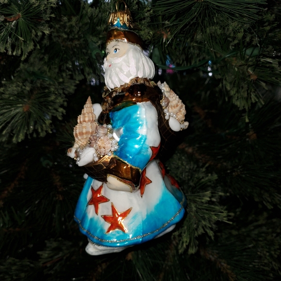 Sea Santa Christmas Ornament Neiman Marcus Butterfly Tag blown glass - Picture 2 of 3